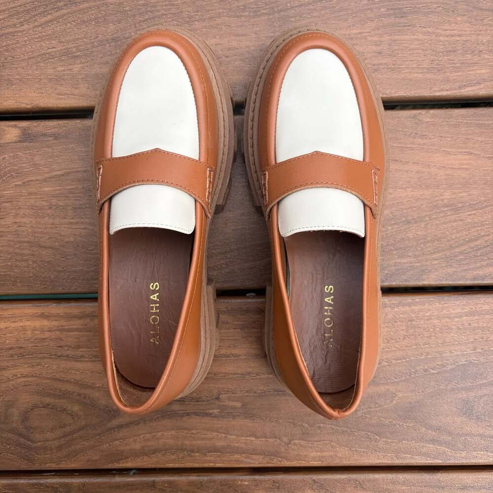 Alohas Trailblazer Bicolor Leather Loafers Brown/Tan & Off-White Size 7.5-8 - Picture 5 of 13